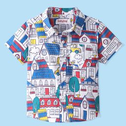 Babyhug 100% Cotton Woven  Half Sleeves Shirt with City Theme Print  - White-image-39