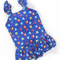 Babyhug Flutter Sleeves Frock Style Swimsuit Butterfly Print- Navy Blue-5