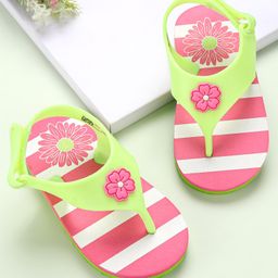 Babyoye Flip Flops Velcro Closure  Floral Print- Green-image-98