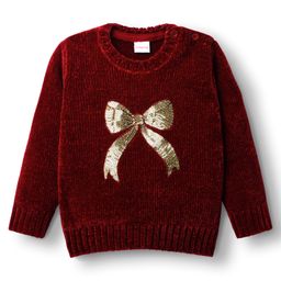 Babyhug Knitted Full Sleeves Soft Chenille Yarn Pullover Sweater With Sequin Detailing - Maroon-picture-18