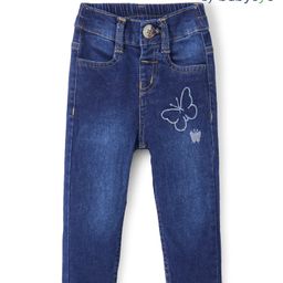 Babyoye Cotton Woven Jeans With Solid Colour & Butterfly Embroidery - Navy Blue-image-32