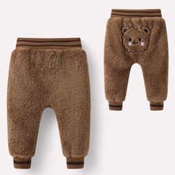 Kookie Kids Full Length Lounge Pant with Fur & Bear Embroidery - Brown-image-33