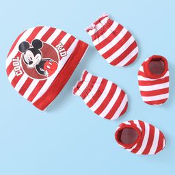 Babyhug Disney Interlock Knit Cap Mittens & Booties Set with Mickey Mouse Graphics & Stripes Red - Diameter 10 cm-image-50