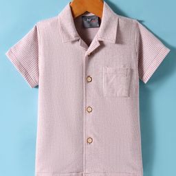 Dapper Dudes Half Sleeves Striped Shirt - Peach-picture-21
