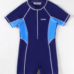 Mark & Mia Half Raglan Sleeves Legged Swimsuit with Text Print - Blue-4