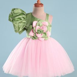 Enfance One Shoulder Floral Applique Flared Dress - Green-image-68