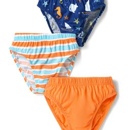 Babyhug 100% Cotton Knit Striped & Sea Animals Printed Briefs Pack of 3 - Navy Blue White & Orange-image-44