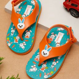 ONYC Bunny Designed & Embellished Flip Flops With Velcro Closure - Orange-picture-26