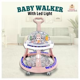 Infantso Runny Bunny Premium 4-in-1 Baby Walker with LED Light, 4-Level Cushion Seat & 3-level Height Adjustments - Walker, Bouncer, Feeding Table and Parental Push bar - Pink-5
