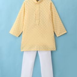 Dapper Dudes Full Sleeves Abstract Embroidered Kurta Pyjama - Lemon-picture-34