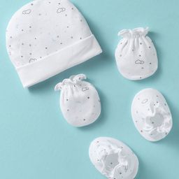 Ben Benny Interlock Knit Star Printed Cap Mitten & Booties Set White - Diameter 9.5 cm-25