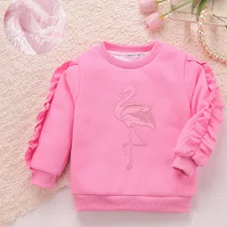 Mark & Mia Full Sleeves Sweatshirt with Frill Detailing & Swan Embroidery - Pink-picture-34