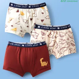 Babyoye 100% Cotton Knit Trunks with Dino Print Pack of 3 - Cream & Maroon-picture-4