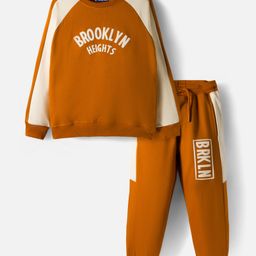 Pine Kids Looper Knit Full Raglan Sleeves Winter Wear Suit With Brooklyn Text Print - Light Brown-picture-25