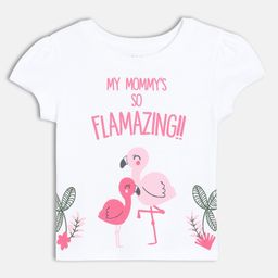 MINI KLUB Cotton Knit Half Sleeves My Mommys So Flamazing Text Printed Top - White-image-35