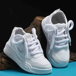 TOMSY CHOICE Ogey Text Designed With Air Cushion Sole & Lace Up Closure Shoes - White-picture-13