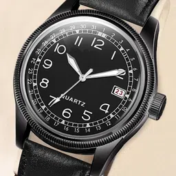 DOUBLERUN Men Dial & Leather Bracelet Style Straps Analogue Multi Function Watch H05N1620-3