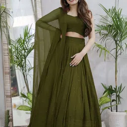 KALINI Embroidered Sequinned Semi-Stitched Lehenga & Unstitched Blouse With Dupatta image 5