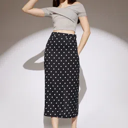 Globus Polka Dot Print Midi Rise Back Slit Pencil Midi Skirt-picture-45