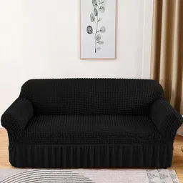 Lukzer Black Polyester 1 Piece Sofa Cover With Arms-image-51