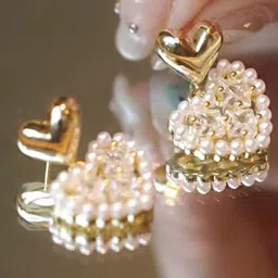 Krelin Gold-Plated Crystals Studded & Pearls Beaded Heart Shaped Drop Earrings-40