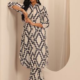 Libas Abstract Printed Front Open Tunic & Trousers Co-Ord Set image 4