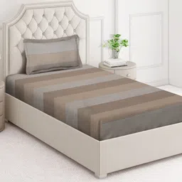 Arrabi Brown & Grey Striped 350 TC Single Bedsheet Set 2.15 m x 1.5 m-21