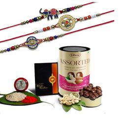 DeoDap Unisex 5 Multi Color Pieces Beaded Rakhi Gift Set-image-1