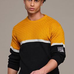 The Roadster Lifestyle Co. Cable-Knit Colourblocked Acrylic Pullover-image-85