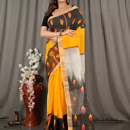 DipDiya Floral Zari Pure Cotton Handloom Taant Saree-image-24