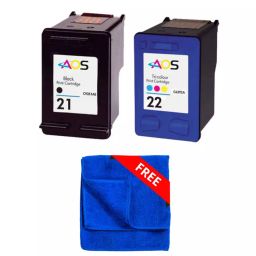 AOS 21 22 Black And Tri-Color Combo Ink Cartridge With Free Microfiber Cloth, C9351AA & C9352AA-27