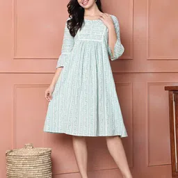 Rajnandini Striped Bell Sleeve A-Line Dress-image-65