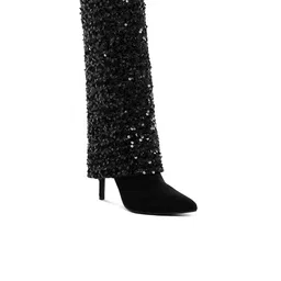 London Rag Women Embellished Sequinned Fold-Over Calf Boots-30