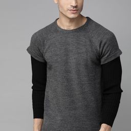 Roadster Men Charcoal Grey Solid Acrylic Pullover Sweater-picture-35