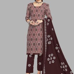 shree jeenmata collection Women Floral Printed Regular Pure Cotton Kurta with Churidar & With Dupatta-image-85
