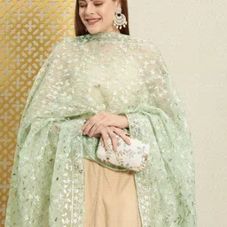 House of Pataudi Sea Green Jashn Embroidered Sequin Dupatta-picture-7