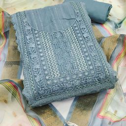 SHADOW & SAINING Embroidered Sequnnied Pure Cotton Semi-Stitched Dress Material-image-48