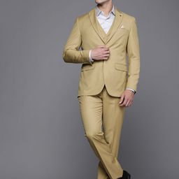 Louis Philippe Men Beige Self Design Slim Fit Single-Breasted Three-Piece Formal Suit-image-58