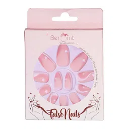 BEROMT Set Of 16 Jelly Stick On French Tips Nails With Filer, Cuticle Stick, Swab & Glue-1