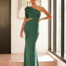 bebe One-Shoulder Ruffle & Cut Out Detail Maxi Dress-picture-30
