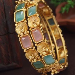 SGA FASHION Set Of 2 Gold-Plated American Diamond Studded Bangles-40