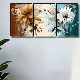 Myntra Elegant Homes Brown & Blue 3 Pieces Floral and Botanical Wall Arts-image-49