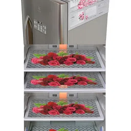LooMantha Grey & Green 5 Pieces Floral Printed Fridge Appliance Covers & Mats-19