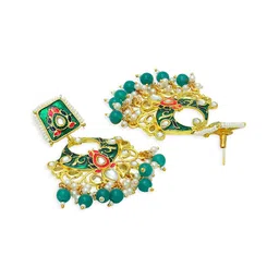 Anouk Artificial Beaded & Kundan Studded Cresent Shaped Meenakari Chandbali image 4