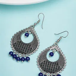 Anouk German Silver Plated Oxidised Teardrop Shaped Drop Earrings-34