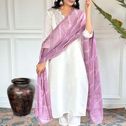 Lilots Women Floral Embroidered Regular Thread Work Kurta with Trousers & With Dupatta-image-66