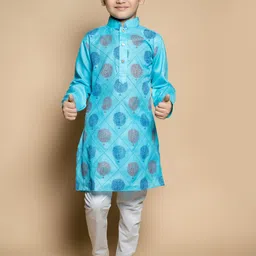 NFC CREATION Boys Floral Printed Regular Thread Work Kurta with Pyjamas-1