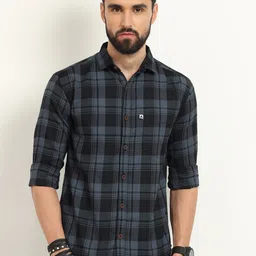 ALLWIN PAUL Men Comfort Cutaway Collar Shepherd Checked Cotton Casual Shirt-picture-43