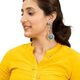 Shining Jewel -By Shivansh Silver-Plated CZ Studded & Pearls Beaded Circular Drop Earrings-44
