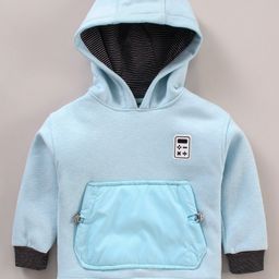 Little Kangaroos Full Sleeves Hooded Sweatshirt Solid - Sky Blue-image-45